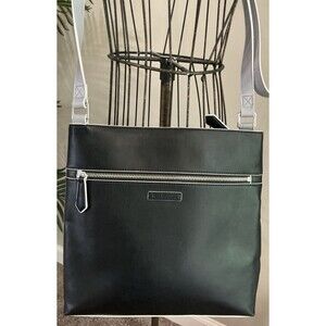 Vera Bradley Leather Look Crossbody Black White Gray Handbag Purse EUC